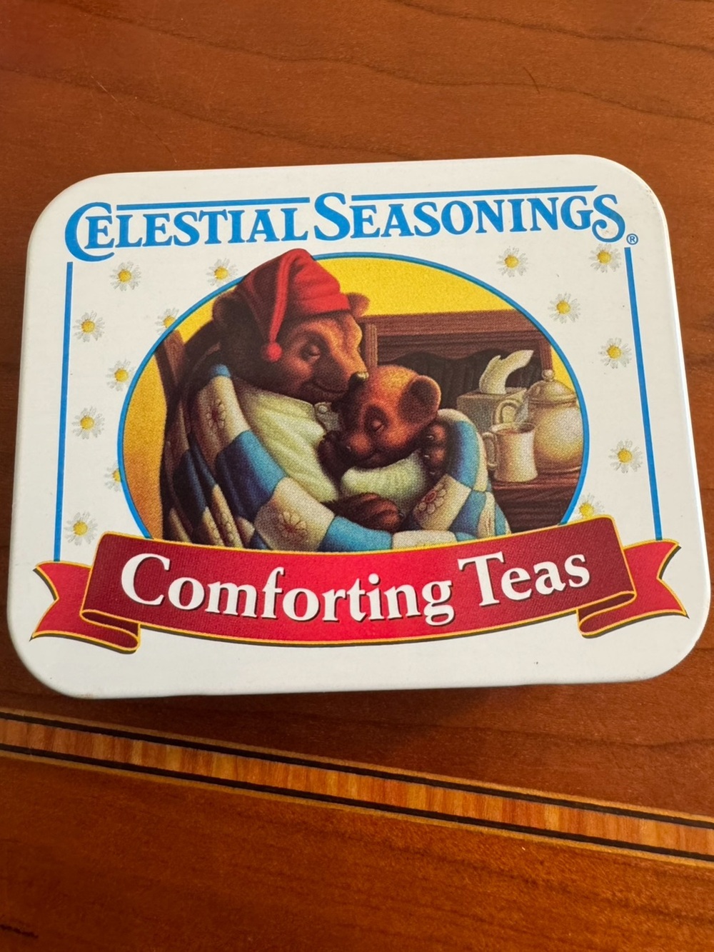 Vintage Celestial Seasonings Comforting Teas Collectible Mini Tin Bear Design